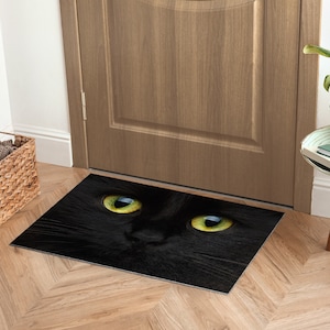 Black Cat Welcome Mat, Personalized Doormat, Animal Pattern, Black Entrance Mat, Cute Doormat