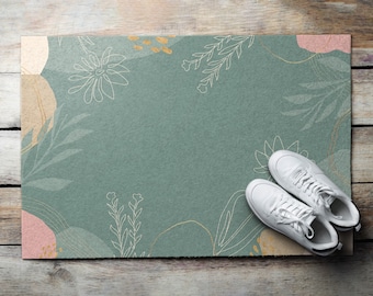 Minimalistc Field Flowers Welcome Mat, Personalized Doormat, Floral Pattern, Fall Doormat, Green Entrance Mat