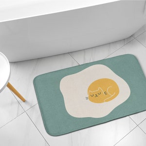 Kitty And Egg, Green Kids Pattern, Floor Decoration, Nonslip Rug, Handmade Rug, Toilet Mat
