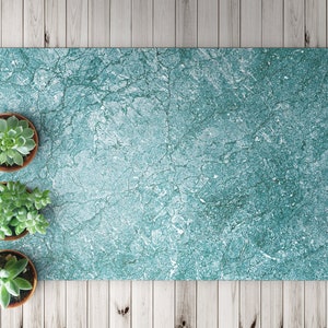 Rustic Azure Natural Textile Vinyl Mat, Blue Vinyl Floor Mat, White Vinyl Rug, Abstract PVC Mat, Linoleum Rug, Home Decor, Vinyl Area Rug