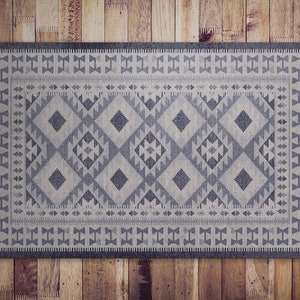 Turkish Rug Decorative Print Vinyl Mat, Purple Vinyl Floor Mat, Beige Vinyl Rug, Oriental PVC Mat, Linoleum Rug, Area Rug, Boho Chic Rug image 1