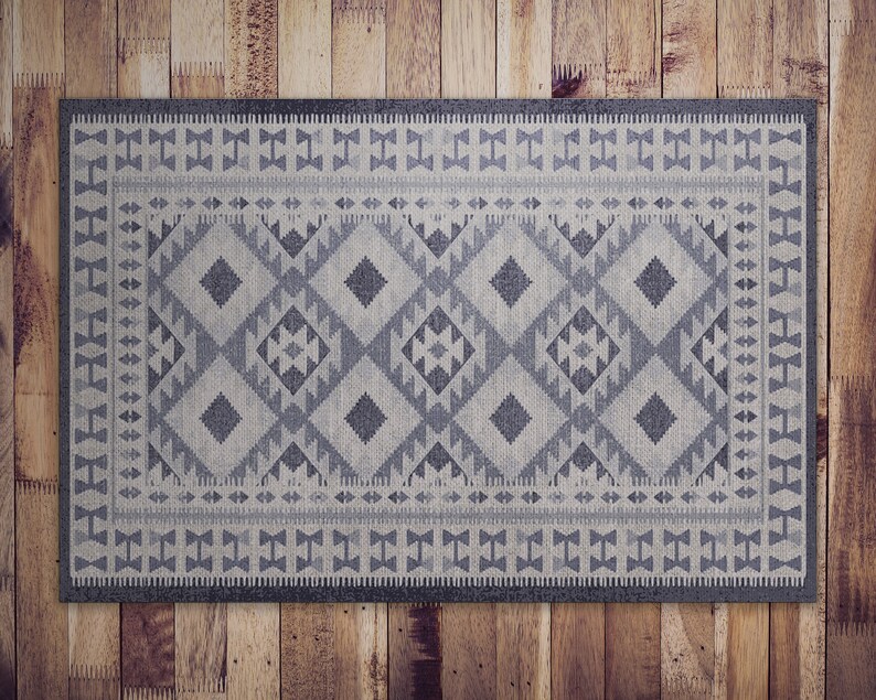 Turkish Rug Decorative Print Vinyl Mat, Purple Vinyl Floor Mat, Beige Vinyl Rug, Oriental PVC Mat, Linoleum Rug, Area Rug, Boho Chic Rug image 1