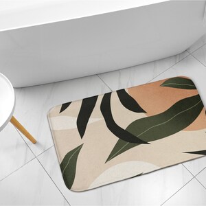 Tropical Abstraction, Bathroom Rug, Botanical Pattern, Beige, Non-Skid Carpet, Compact Rug, Bathroom Mat, Bath Runner