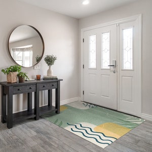 Tapis de bienvenue abstraction géométrique, paillasson personnalisé, paillasson automne, motif abstrait, tapis d'entrée vert