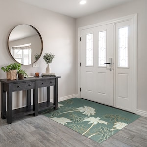 ファンシーフラワーウェルカムマット、パーソナライズされた玄関マット、グリーンの玄関マット、クールな玄関マット、花柄