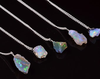Colorful Ethiopian Opal 7x9mm See Video Natural Opal Flower Necklace Pretty 925 Sterling Silver 8 CZ Flower Heart Halo Necklace