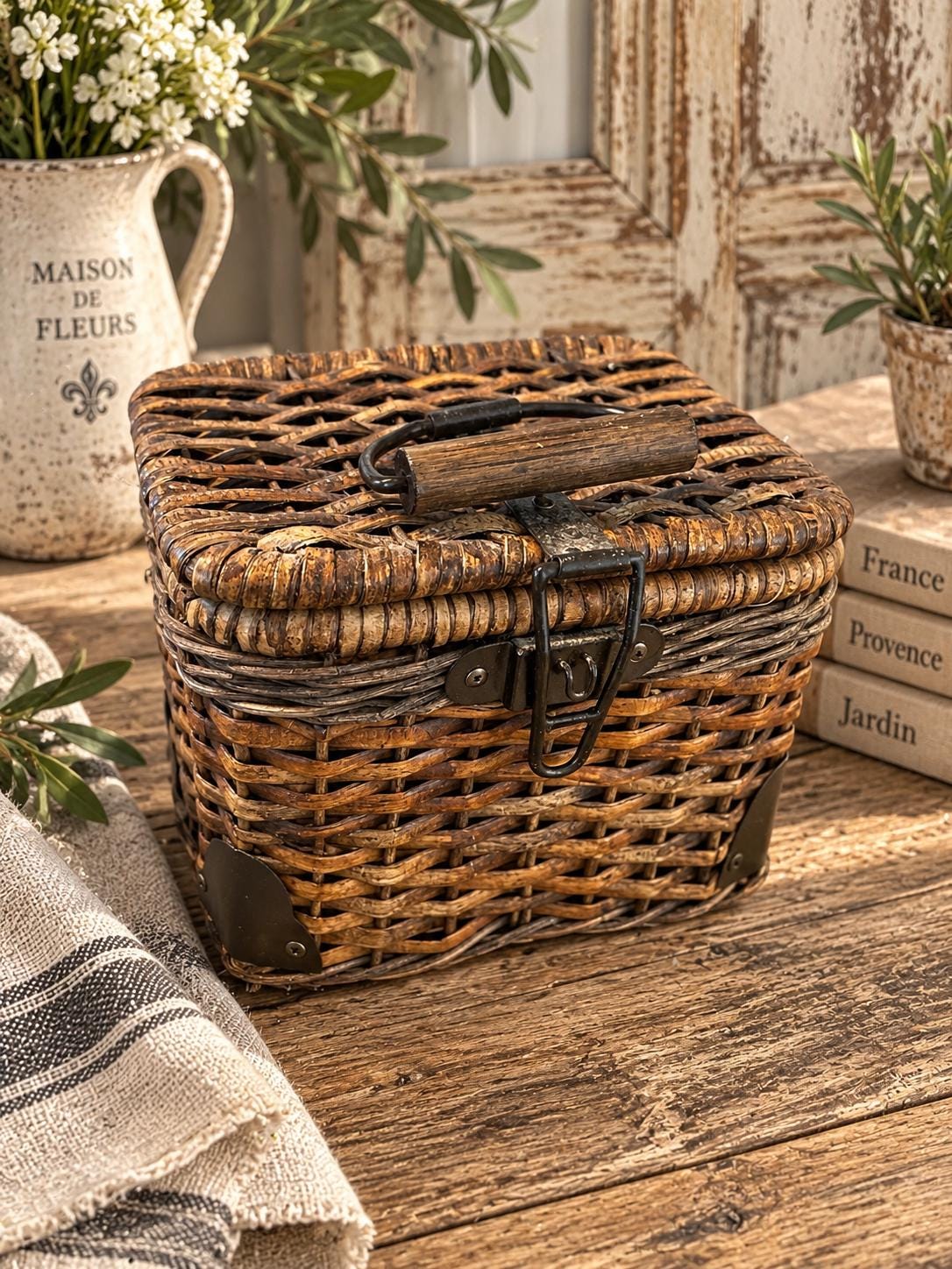 Vintage Wicker Basket With Handle - Etsy