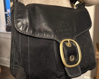 Vintage Coach Bleaker Canvas Leather Flap Shoulder Bag 11434
