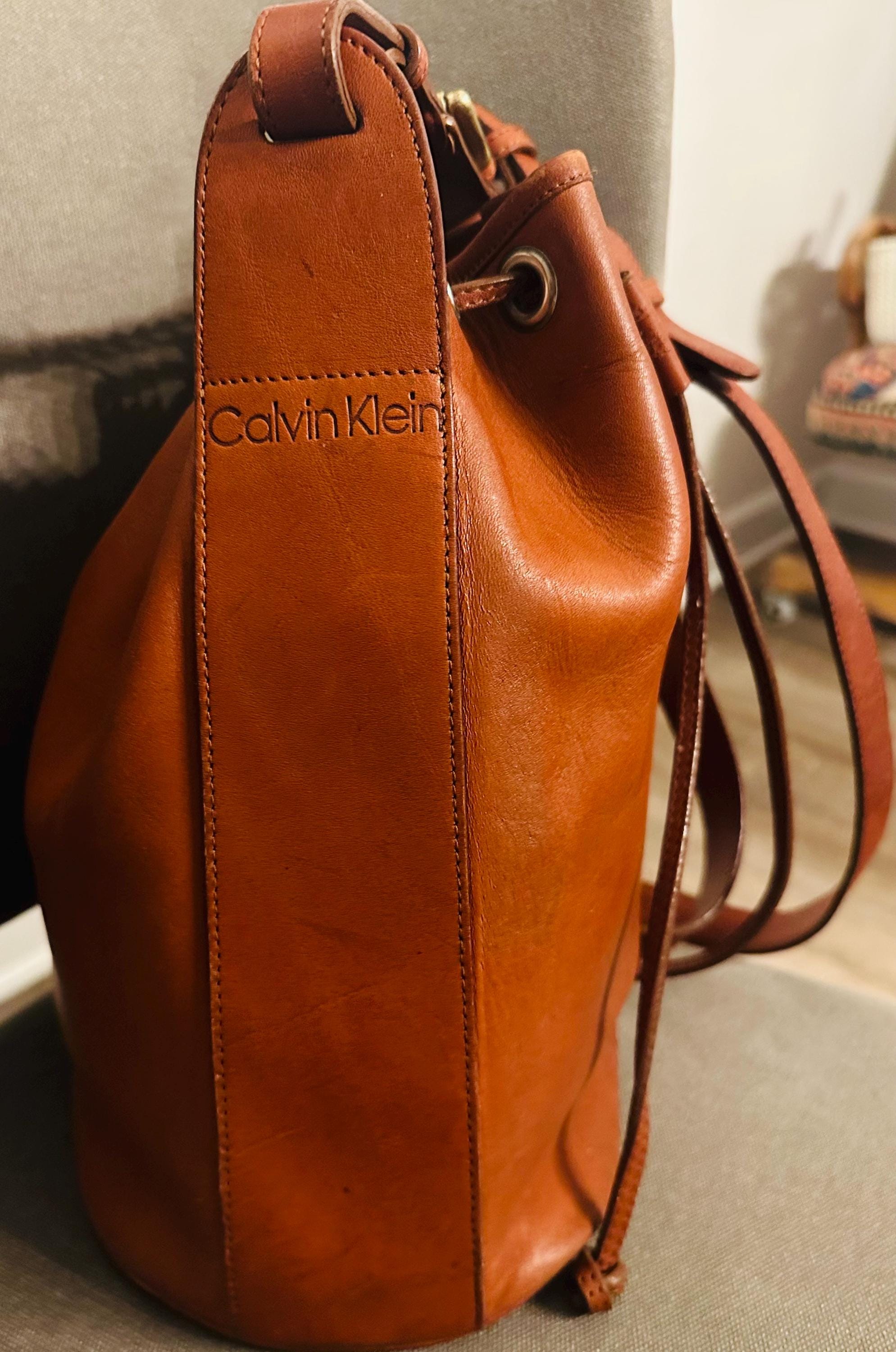 Vintage Calvin Klein Leather Drawstring Bucket Bag - Etsy display picture 2