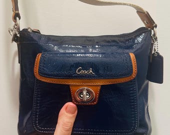 Coach Signature Legacy Turnlock Canvas Plum Sufflette Leather