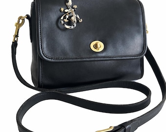 Vintage Coach Shoulder Bag Small Black Leather Purse With