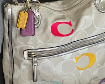 Vintage Coach Poppy Embroidered Khaki & Jacquard Shoulder Bag