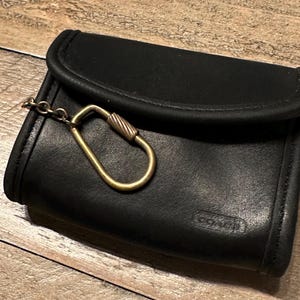 vintage Coach portefeuille porte-clés en cuir noir