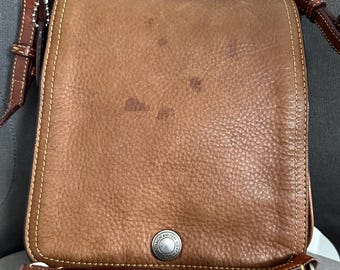 Bruine vintage coach leren schoudertas met kiezelstenen