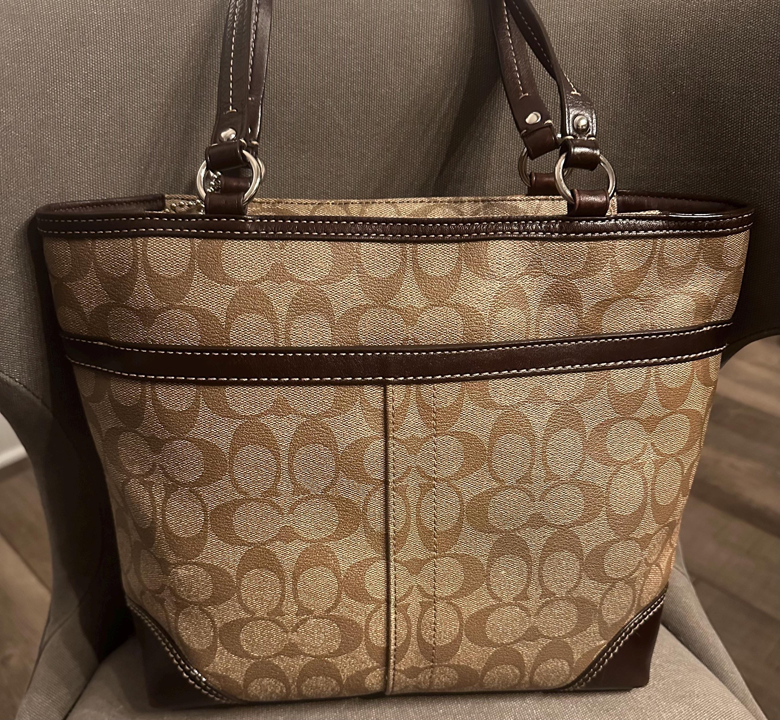 Vintage Coach Tote Bag Signature Heritage Stripe Canvas