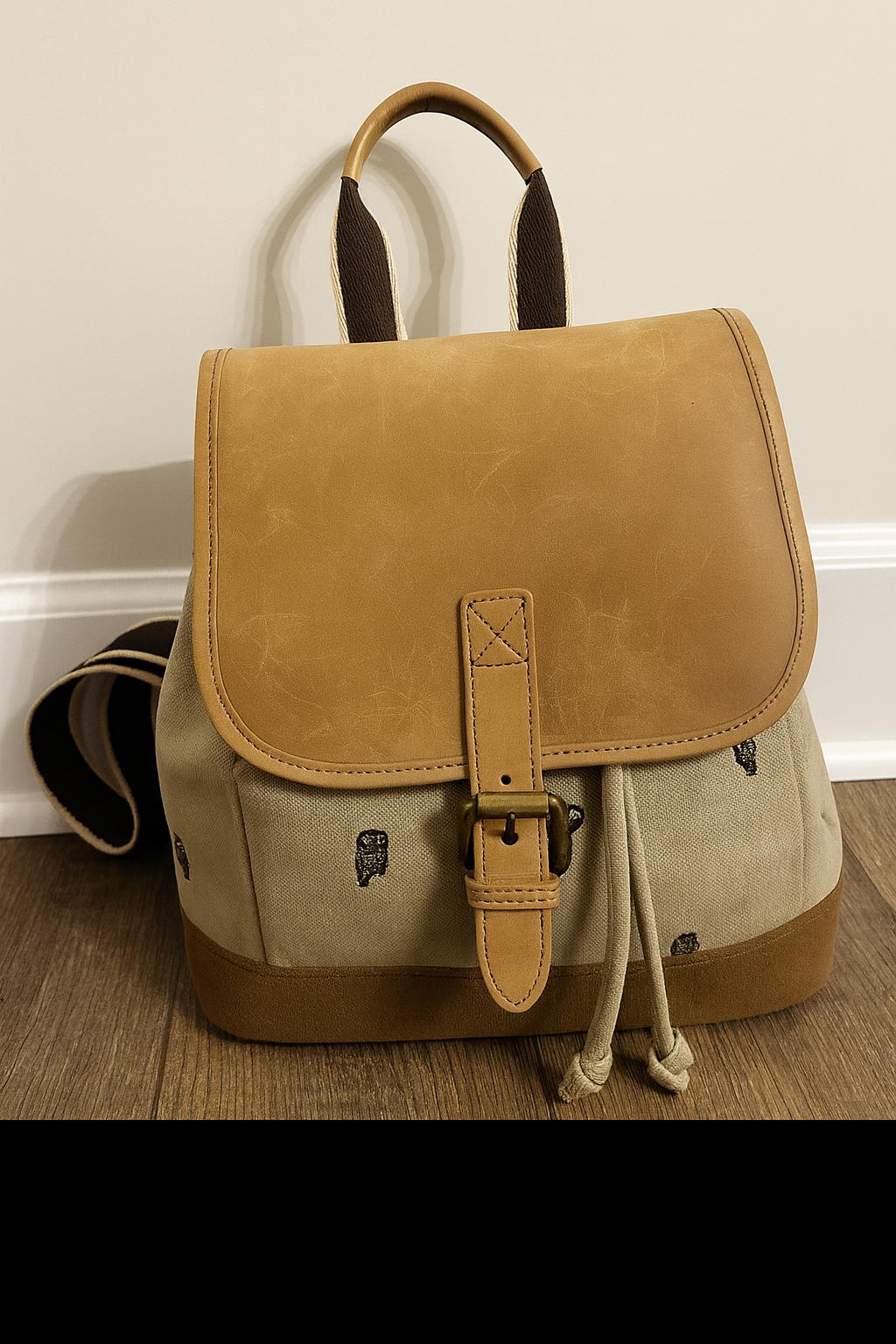 Kate Spade Vintage Taupe/Tan 100% Cow Leather Backpack Drawstring/Flap Top Cowhide Drawstring Backpack - Etsy main image 2