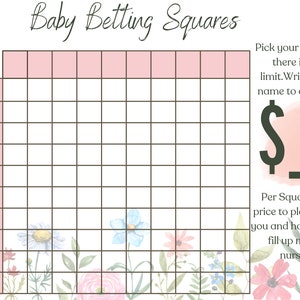Baby Betting Square Blumen bearbeitbare Vorlage