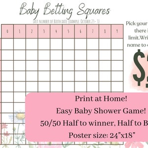 Baby Betting Squares Game Pink Flowers