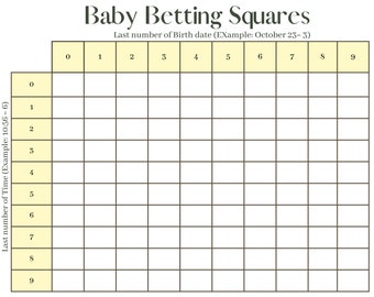 Baby Betting Squares Game - Simply Yellow