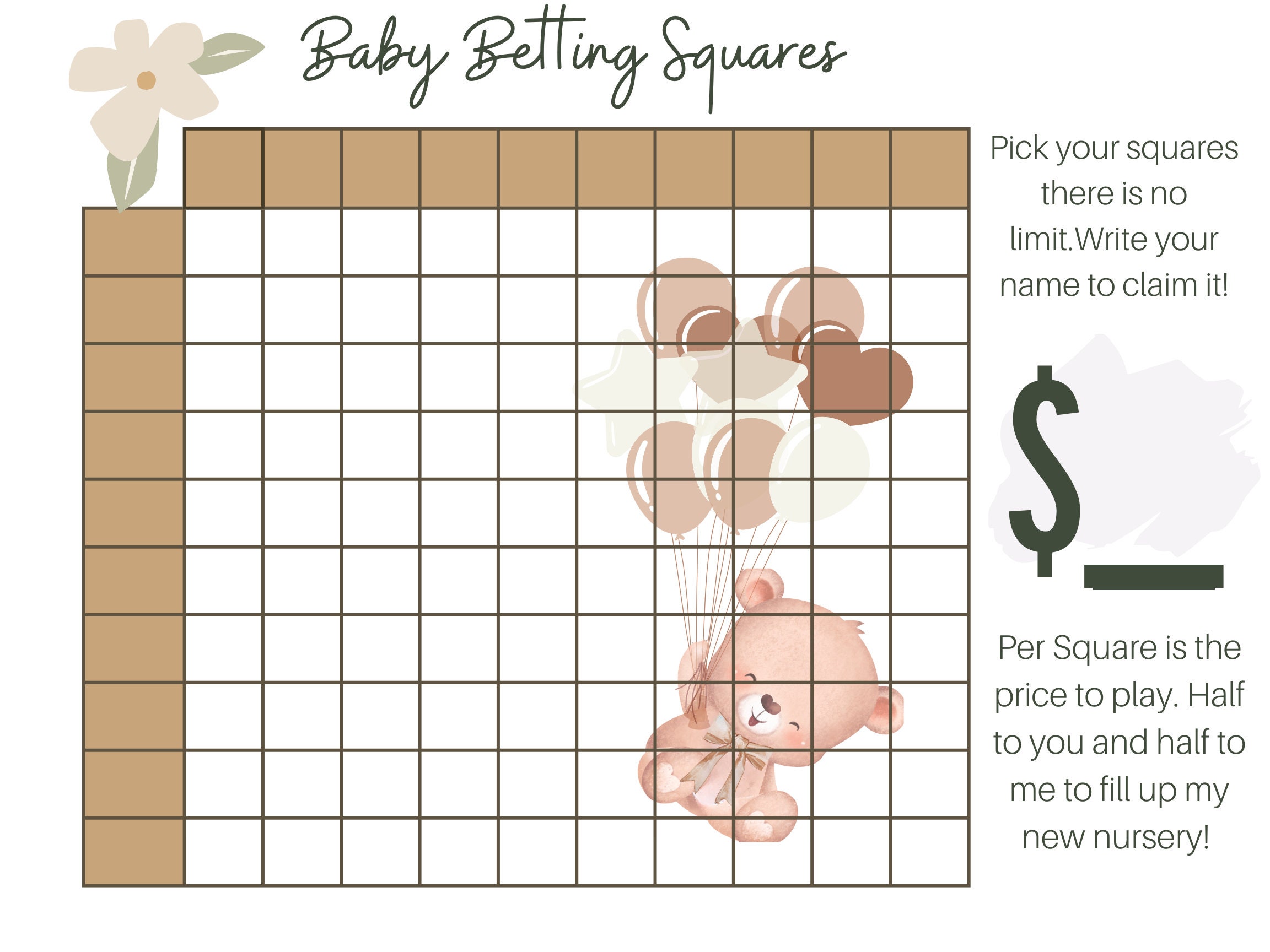 Blank Baby Betting Squares Game Balloons - Etsy
