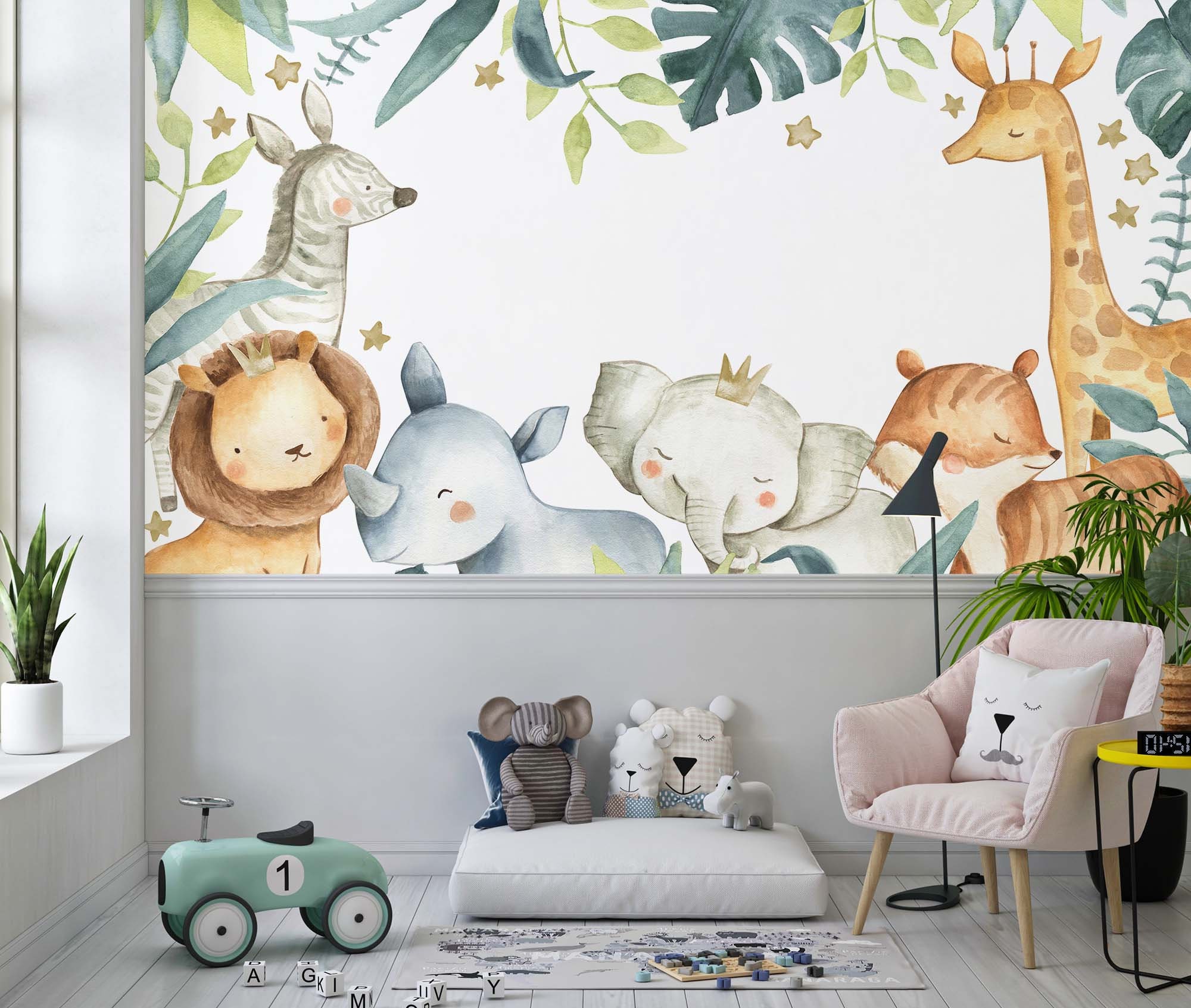 Kids Room Wallpaper Safari Animals Watercolor Etsy UK