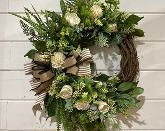 Medium Green and Cream Wreath, Everyday wreath