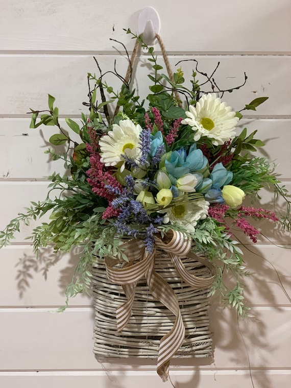 Spring Floral Wall Basket Spring Wall Decor for Front Door Etsy