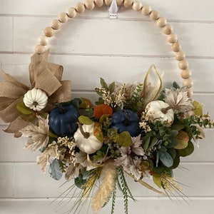 Fall beaded wreath with pumpkins