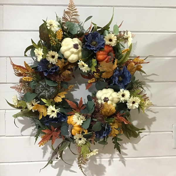 Fall pumpkin and gourds wreath, fall wreath for front door, pumpkin wreath