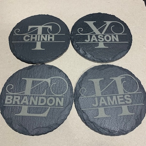 Slate coaster, personalized coaster,4 in round slate, laser engraving