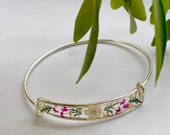 Dried Flower Resin Silver Adjustable Bracelets Queen Anne/'s Lace Dried Flower Bracelet