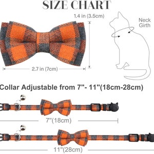 Choice of Fabric Buffalo Check Plaid Lightweight Breakaway Cat Collar with detachable bowtie and bell, Small Dog Collar image 3