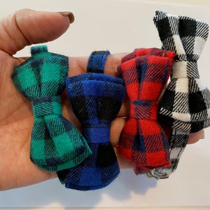 Choice of Fabric Buffalo Check Plaid Lightweight Breakaway Cat Collar with detachable bowtie and bell, Small Dog Collar image 2