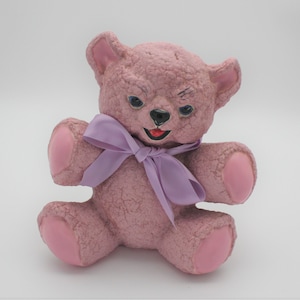 Vintage 1970 Ceramic Pink Teddy Bear with bow