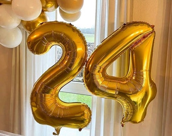 DECORAMI "Heliumballon-Geschenk" 2 XXL-Zahlenballons Gold (bereits mit Helium gefüllt!)