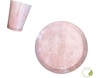 DECORAMI Premium Partygeschirr Set | Pappgeschirr Set | Party Deko | Einweggeschirr | aus Papier/Pappe, plastikfrei verpackt | Rosenquarz