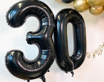 DECORAMI "Heliumballon-Geschenk" 2 XXL-Zahlenballons Schwarz (bereits mit Helium gefüllt!)