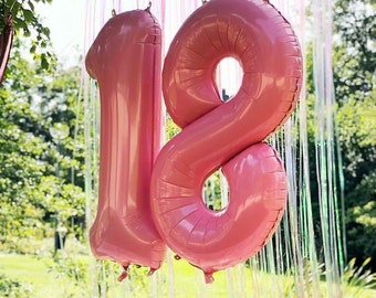 DECORAMI "Heliumballon-Geschenk" 2 XXL-Zahlenballons Pastell Rosa (bereits mit Helium gefüllt!)