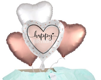 DECORAMI Heliumballon-Geschenk "Happy Birthday - Roségold/Silber"