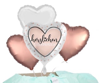 DECORAMI Heliumballon Geschenk "Herzlichen Glückwunsch" Roségold Set (bereits mit Helium gefüllt!)