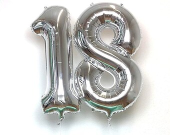 DECORAMI - "Heliumballon-Geschenk" 2 XXL-Zahlenballons Silber (bereits mit Helium gefüllt!)