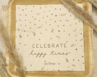 DECORAMI Celebrate Happy Times Servietten 20+1 STK. | Plastikfreie Geburtstagsservietten | Papierservietten | 33x33 cm