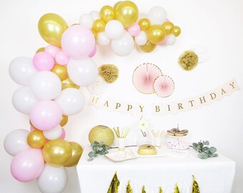 DECORAMI DIY Ballongirlanden-Kit "Pink-Weiß-Gold" (inkl. Ballonpumpe und Aufbauanleitung)