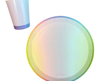 DECORAMI Premium Partygeschirr Set | Pappgeschirr Set | Party Dekoration | Einweggeschirr | aus Papier/Pappe, plastikfrei verpackt | Pastell