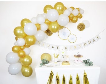 DECORAMI DIY Ballongirlanden-Kit "Weiß-Gold" (inkl. Ballonpumpe und Aufbauanleitung)