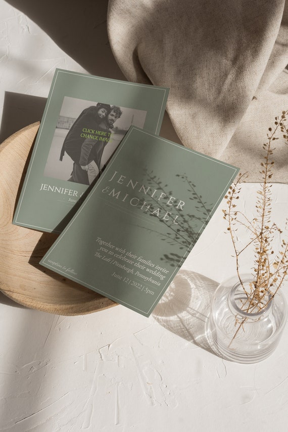 Sage Green Wedding Invitation Template Editable Minimalist