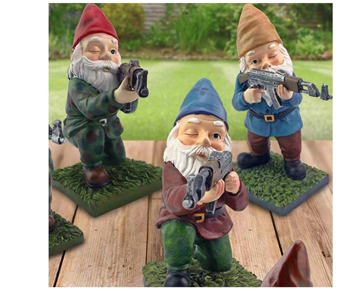 Mini Gnome with Gun Dwarfs Funny Resin Statue Cute DIY Bonsai Etsy