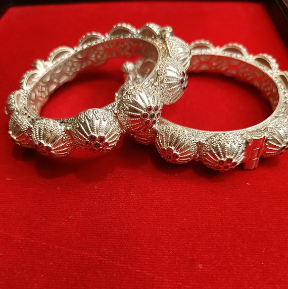 925 Silver Kada Bangle Pair Noghri Bangdi Desi Indian Rajasthani
