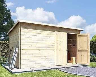 Staffordshire Outbuildings - 14 x 8ft Pent Interlocking Garden Shed - Scandinavian Redwood - Delivered Fully Assembled