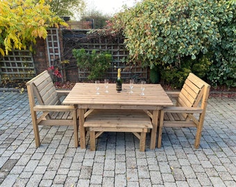 Patio Garden Set 6ft Straight Edge Table, Chairs Form Benches